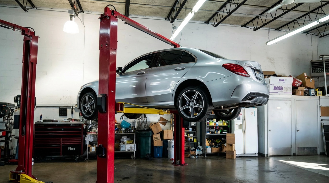 Mercedes-Benz in service bay