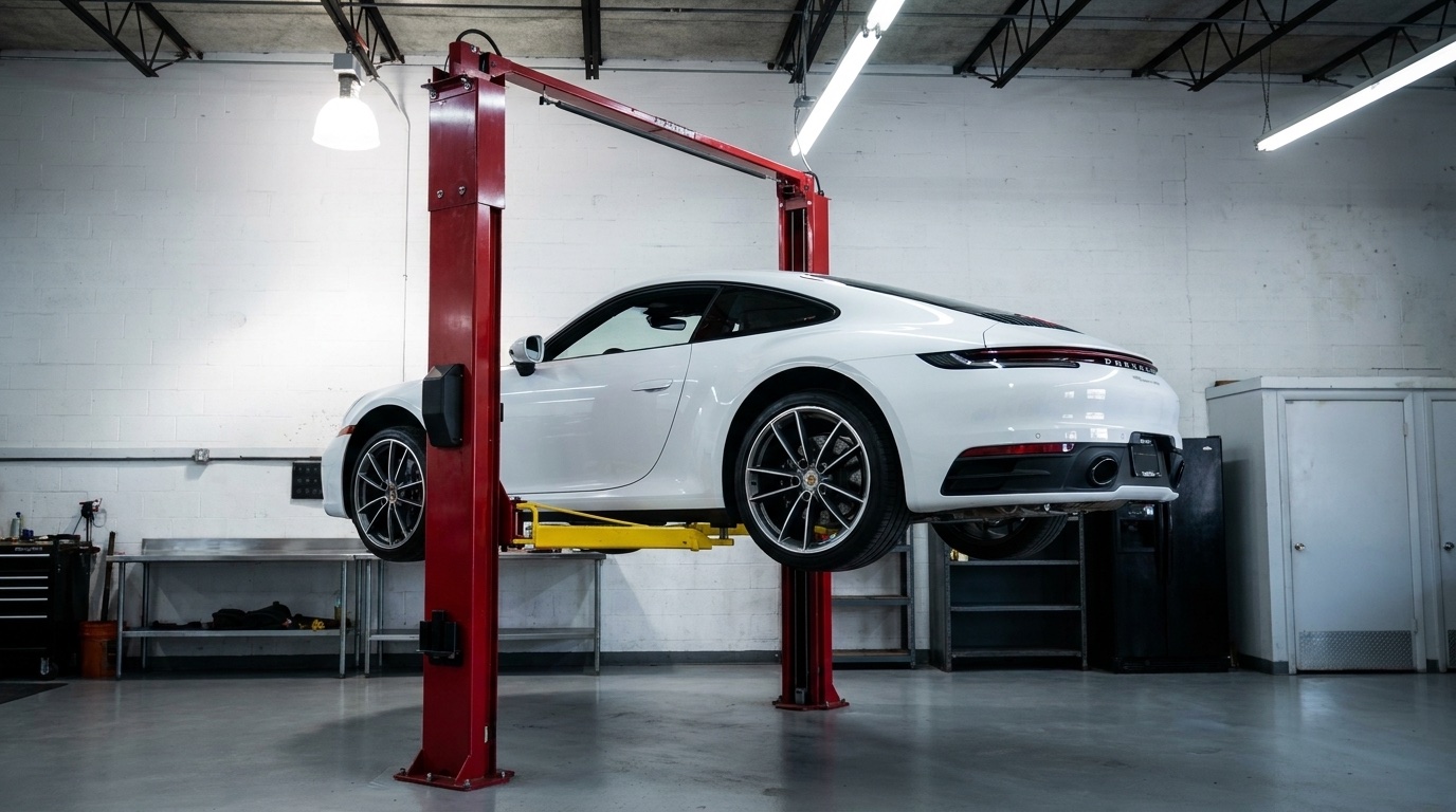 Porsche in service bay